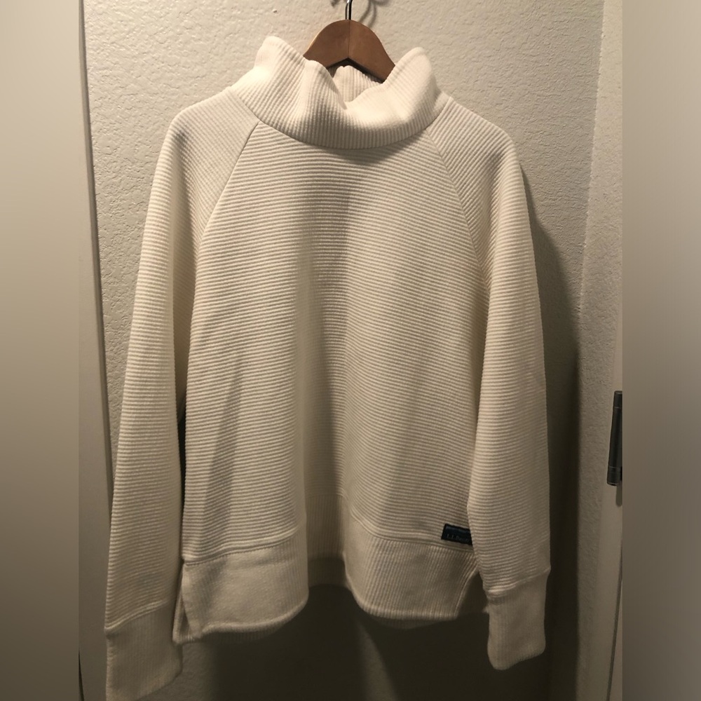 Sale! L.L. Bean Cream Ribbed Funnel Neck Sweater in Sea Salt - Picture 1 of 9